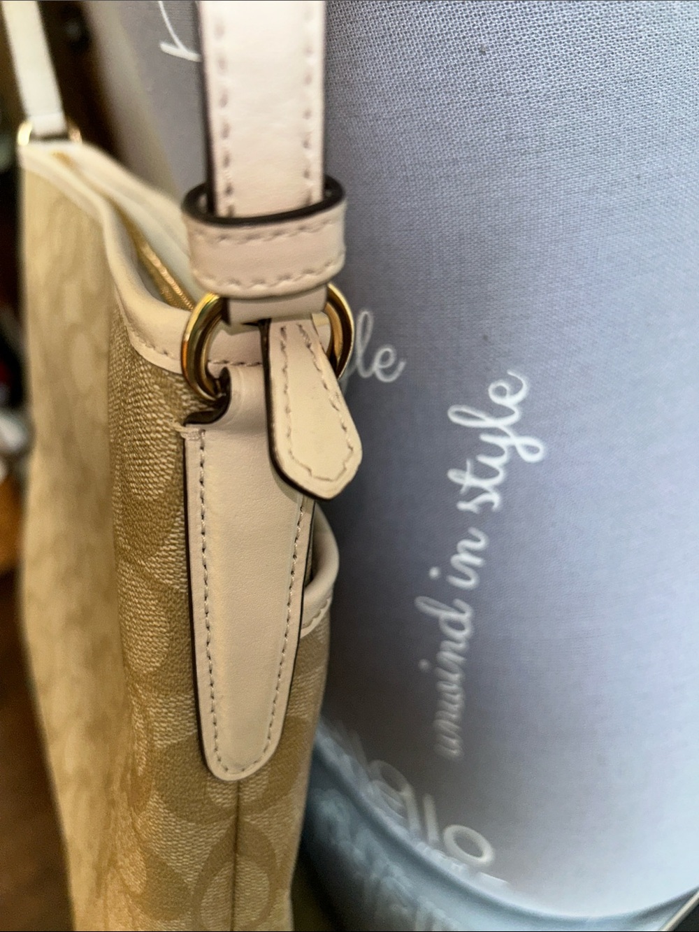 Coach Beige Signature Monogram Crossbody with White Trim - Picture 7 of 10